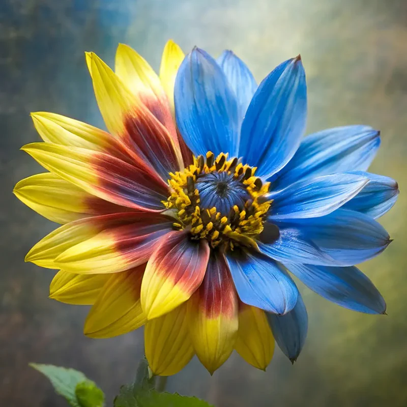 Twin-Blossom Half Blue, Half Yellow Sunflower - Image 2