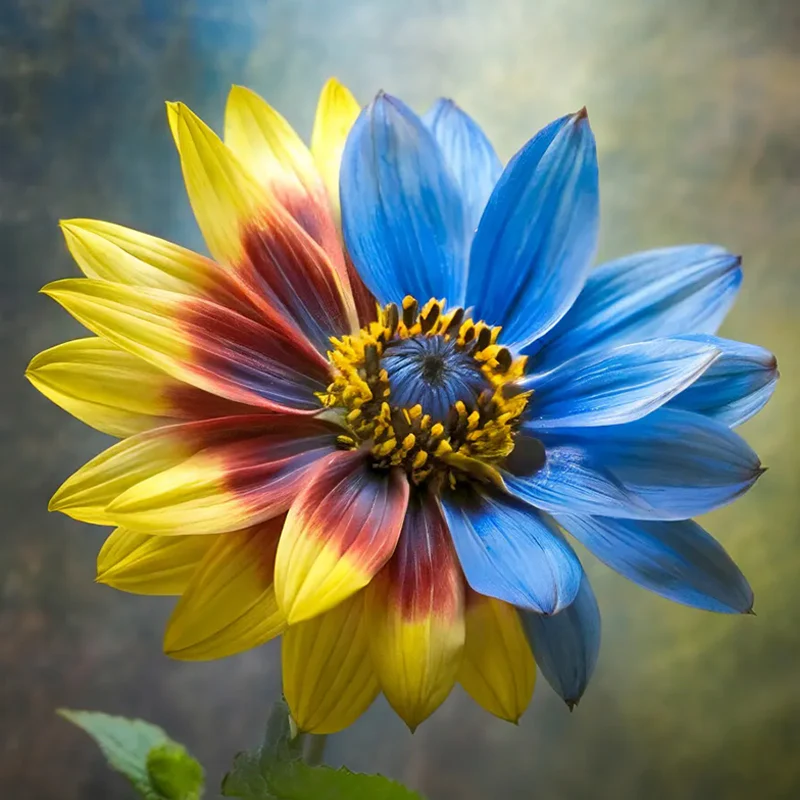 Twin-Blossom Half Blue, Half Yellow Sunflower - Image 3